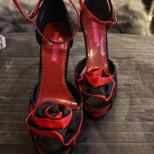 Bordello Red and Black Rose Heels
